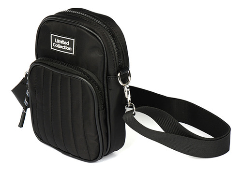 Bolso Capitoneado Doble Bolsillo Canva P/celular Color Negro