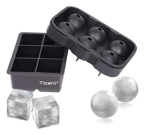 Ticent Ice Cube Trays (set Of 2), Silicone Sphere Whiskey Ic