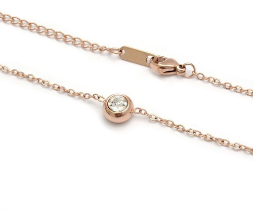 Collar Esfera Zircon 40 A 45 Cm De Acero Dorado Rosé 