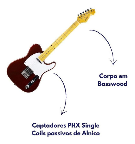 Imagem 3 de 6 de Guitarra Phx Telecaster Vintage Ponte 3 Saddles Tl-2 Rd