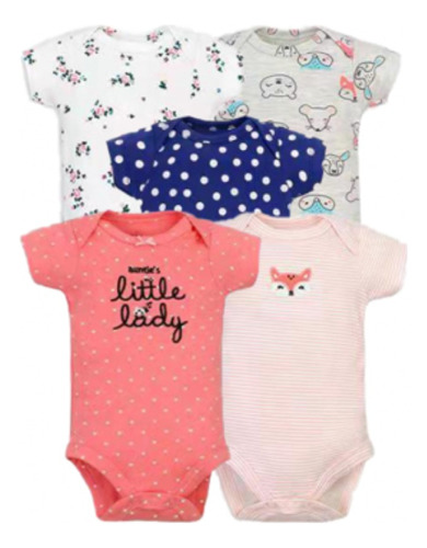 Pack 5 Bodys Manga Corta Little Lady 100% Algodón