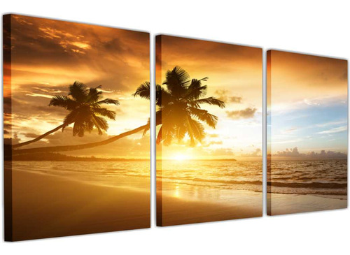 Quadro Tela Gigante Paisagem Praia Coqueiro Mar Sol