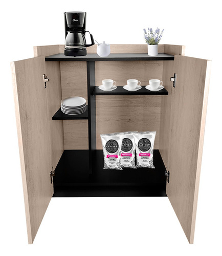 Gabinete Estación De Café Decomobil Mesa Auxiliar Multiusos Encino Polar - Negro Mate