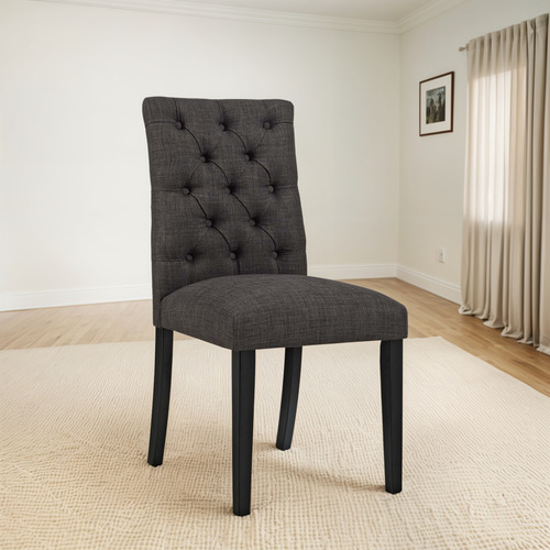 Silla De Comedor Moderna Tapizada Con Botones Capitoné Marró