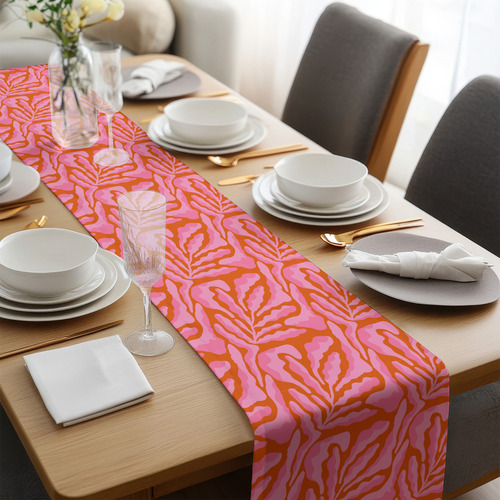 Caminos De Mesa Modernos Botanico Hojas Lino Curri 180x35 Cm Color Lino Curri Blanco Rosa