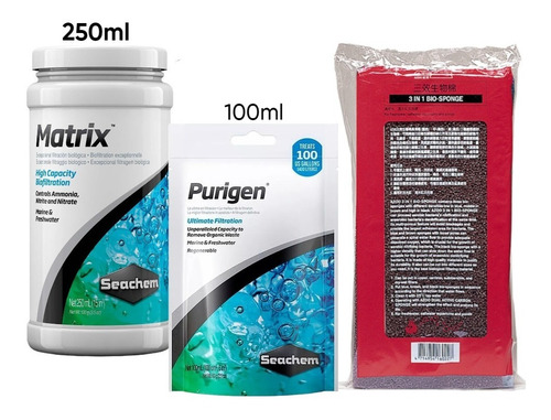  Purigen 100 Ml+ Matrix 250 Ml + Esponja 3 En 1 Seachem 