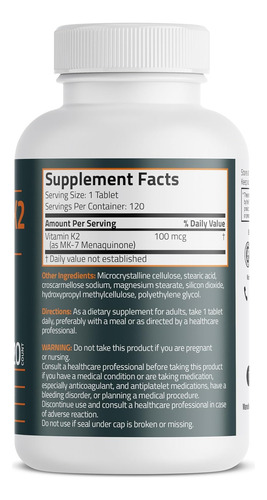 Vitamina K2 100 (mk-7) 100 Mcg Bronson 120 Tabletas