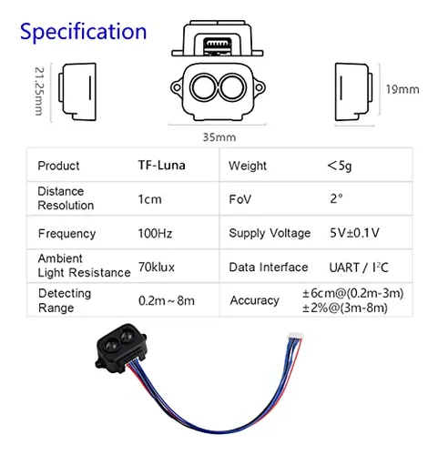 Sensor Telémetro Lidar Wishiot Tf-luna De 0,2 M A 8 M Con Un