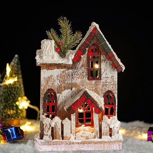 Casa De Nieve Navideña Cabaña De Troncos Luminosa Estilo A