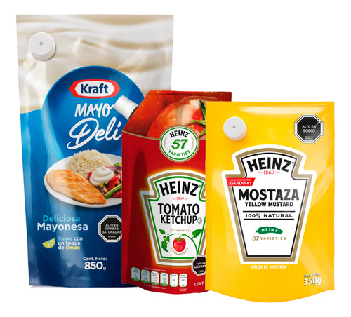 Pack Mayonesa Kraft 850g+ketchup Heinz 397g+most. Heinz 350g