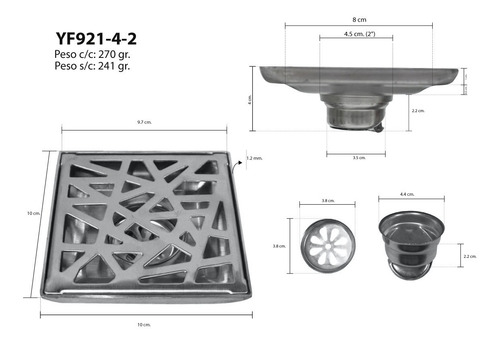 Yf921-4-2 Set 2 Coladeras 10cm Inox Trampa Anti-cucarachas