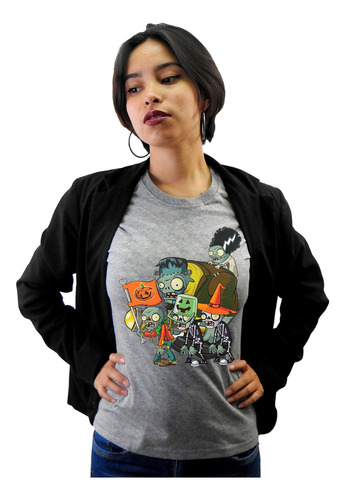 Playera Gris Alfa Plantas Vs Zombies Halloween