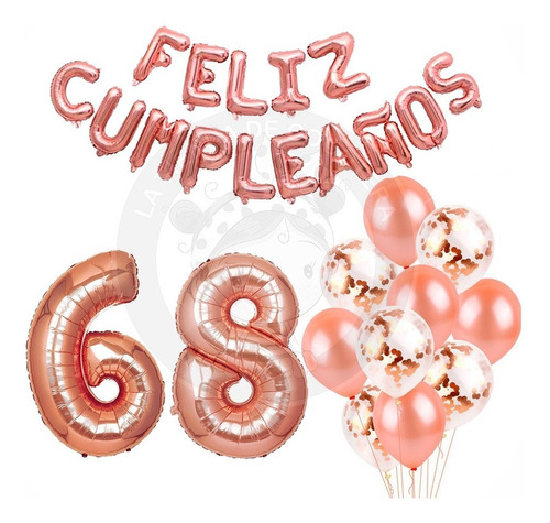 Globo Numero 68 1 M + Letras 40 Cm + Globos Latex Rosa Gold