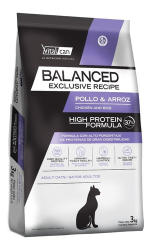Imagen 2 de 2 de Vitalcan Balanced Exclusive Recipe High Protein Gato Adulto - Pollo/Arroz - 3 kg - Bolsa - Seca