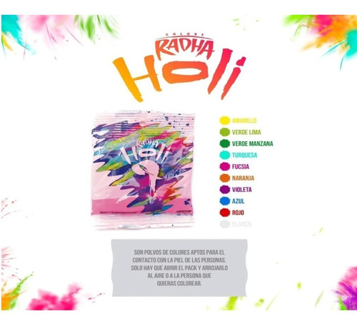 Holi Color Polvo 50grs - Promo X 12 Bolsitas  La Golosineria