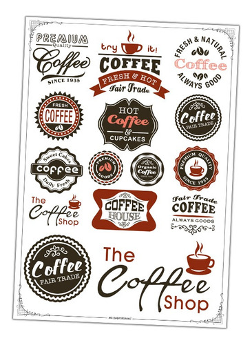 #49 - Café Vintage - Lámina Transferencias A3 - Sellos Logos