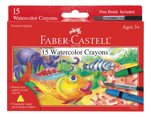Faber-castell Crayones Acuarelables Con Pincel, 15 Colores..