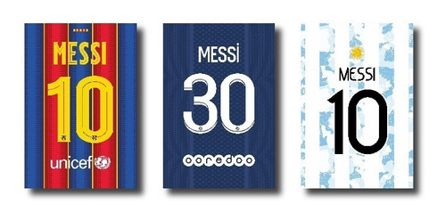 3 Cuadros Decorativos Camisetas Dorsales Lio Messi 30x40c/u