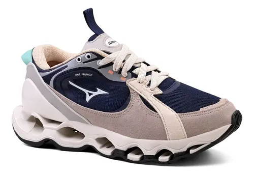 Tenis Promoção Casual Beta Beje/azul Limitado Wave Prophecy Beje/marinho Lisa 39 Br