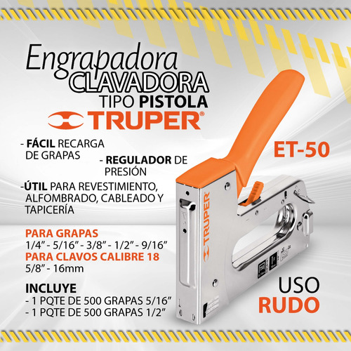 Engrapadora Clavadora Tipo Pistola Truper Et-50 17964/ 10226