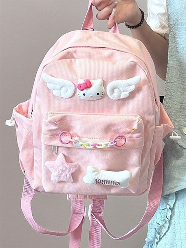 Mochila estampada en versión coreana de Hello Kitty, coche rosa grande
