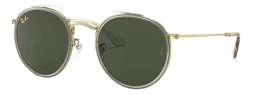 Óculos de sol Ray-Ban Round Double Bridge Standard armação de metal cor polished shiny gold, lente green de cristal clássica, haste polished shiny gold de metal - RB3647N