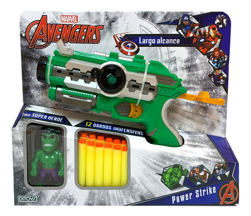 Pistola Lanza Dardos Power Strike Avengers + Figura Marvel E