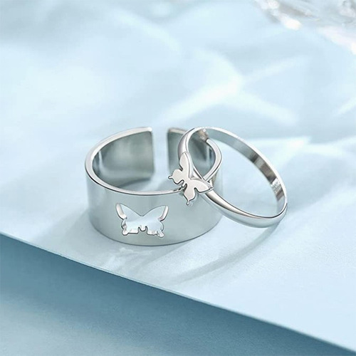 Imagen 3 de 10 de 2 Anillos Ajustable De Parejas Anillos De Mariposa Amistad