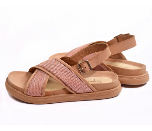 Sandalia Baja Cruzada Mujer Cuero Nude Moda,verano Sposami 