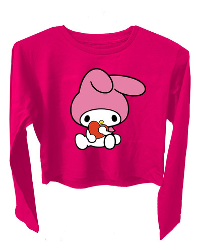 Remera Pupera Crop Top Manga Larga My Melody Para Chicas 