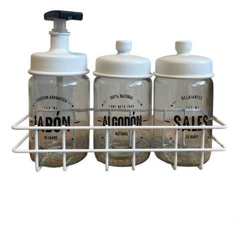 Imagen 1 de 3 de Set Frascos De Baño Organizador Deco Jabon Sales Algodon