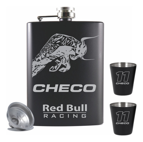 Licorera Metalica 8oz Vaso Y Shot Red Bull Checo Perez