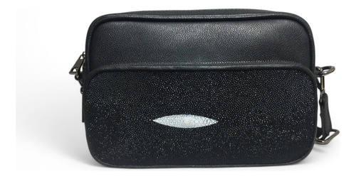 Bandolera, Crossbody, Neceser De Mantarraya Negro Lisa Níquel Negro