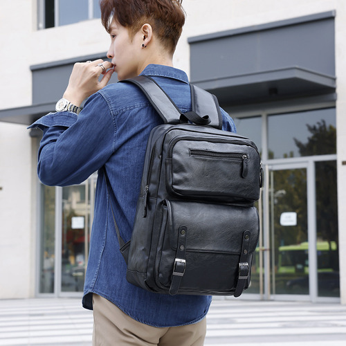 Mochila De Doble Hombro De Cuero Pu De Moda Con MĂșltiples Bolsillos
