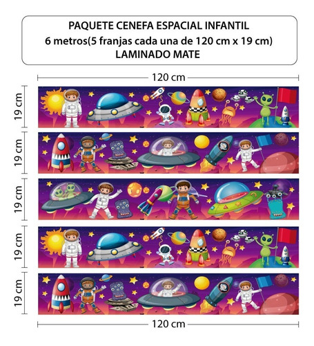 Imagen 2 de 2 de Cenefa Espacial Infantil Niños Vinilos Decorativos 6 Mts