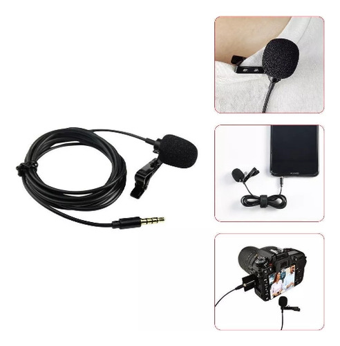 Microfono Corbatero 3.5 Aux Celular Compu Audio Cable 1.5m Negro