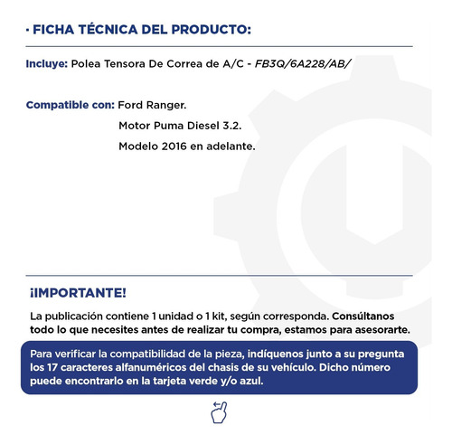 Polea Tensora De Correa - Ford Ranger Puma 3.2 Diesel 16+