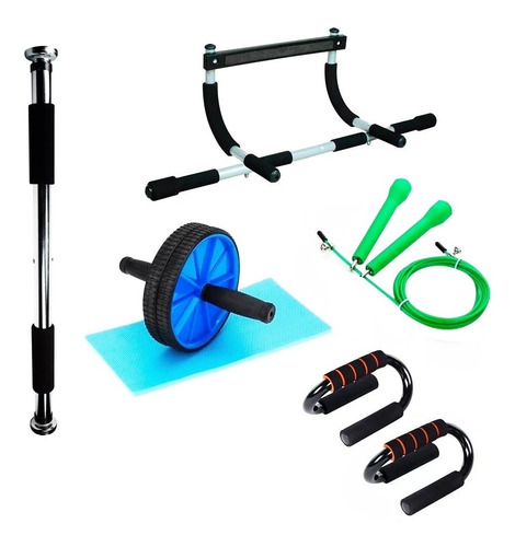 Iron Gym 1.0 + Push Up + Barra Puerta+ Rueda Ab + Speed Rope