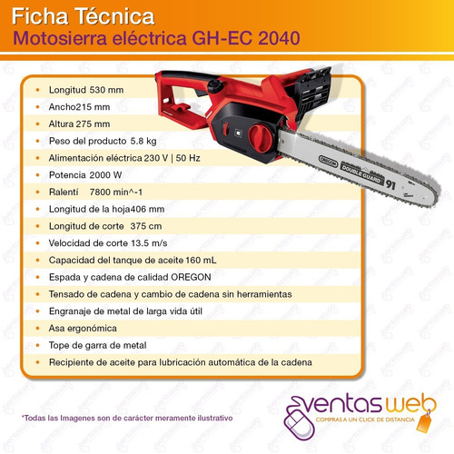 Imagen 5 de 7 de Motosierra Electrica Electrosierra 2000w Einhell Evio Gratis