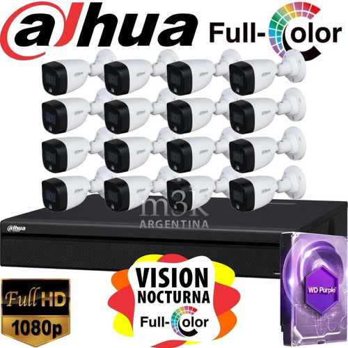 Kit Seguridad Dahua Dvr16ch+16 Cámaras 2mp Color Noche+1tb