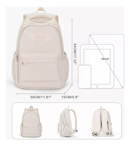 Mochila De Gran Capacidad Moda Impermeable Mochila Escolar Viaje Bolsa Con Compartimento Para Laptop 24l Color Blanco Con Pegatinas De Dibujos Animado