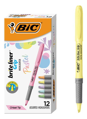 Bic Brite Liner Grip Subrayadores Pastel, Varios Colores De
