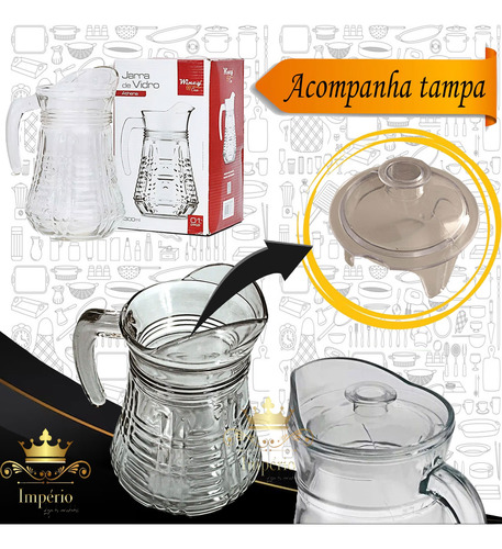 Jogo De Jarra Com Tampa E Copos 1,3 Kit Garrafa Vidro Grosso