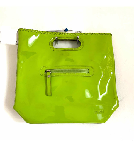 Cartera De Mano Vinil Verde Marca Xoxo Usada 26x26 Cms