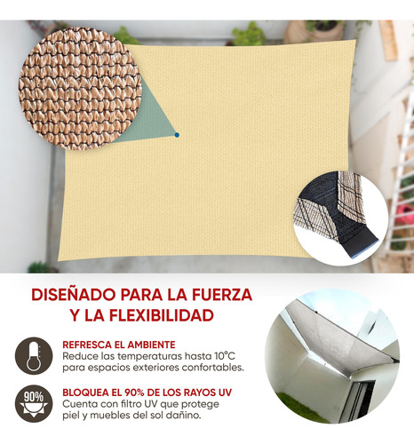 Mpq Malla Sombra Raschel 90% Esq. Ref. Y Jaretas 4x4m Beige