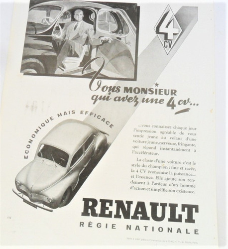 Renault 4cv 1948 Cadillac Publicidad Revista No Folleto