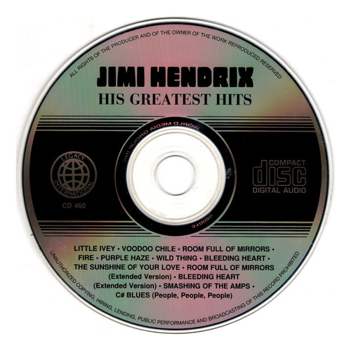 Fo Jimi Hendrix Cd His Greatest Hits Usa Ricewithduck