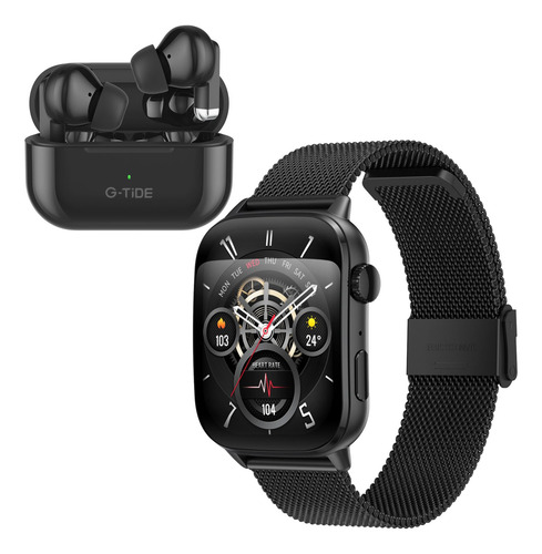 Reloj Inteligente Unisex G-tide S6pro, Compatible Con Ios Y Android, Resistente Al Agua Ip68, Con Auriculares Inalámbricos Inteligentes L22 Negros.