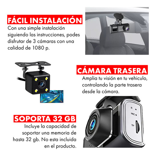 Camara Auto Dvr Frontal Y Trasera Estacionamiento Hd 1080p