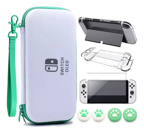 Bolso Funda Estuche Mica Vidrio + Grips Nintendo Switch Oled